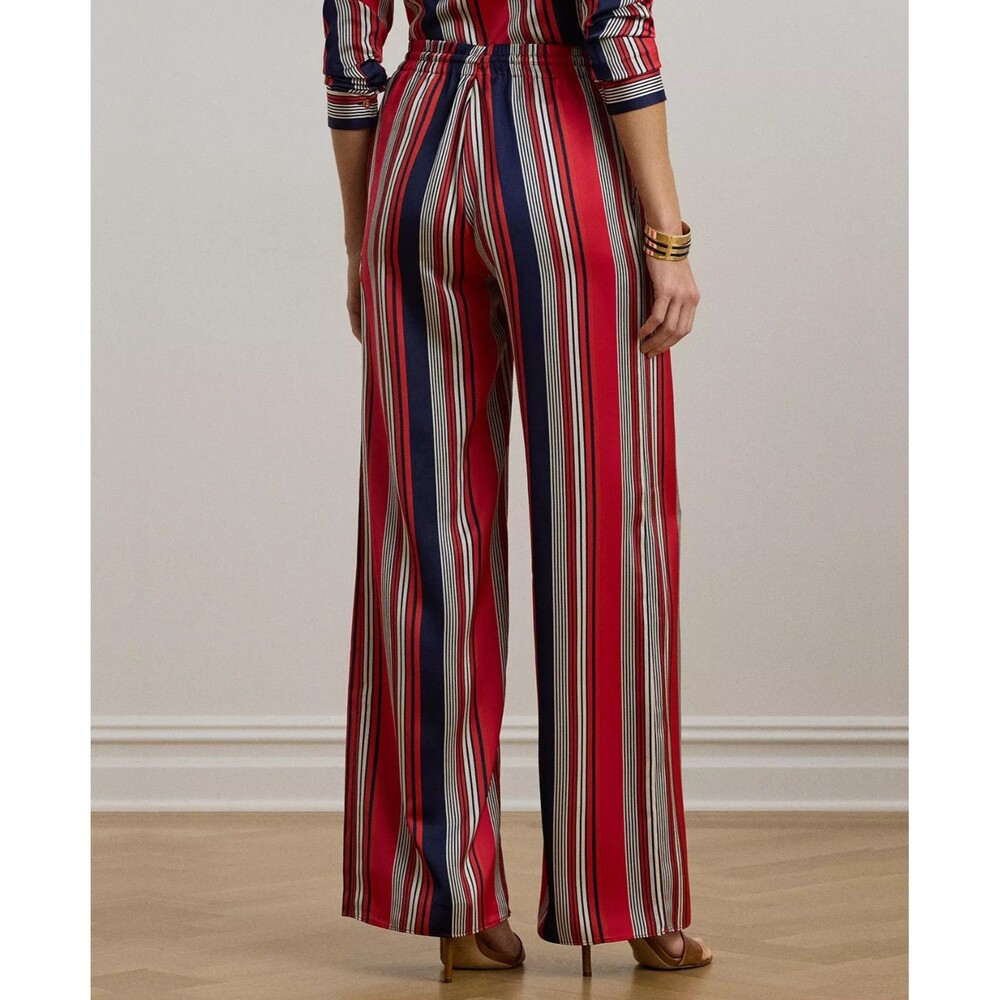 Lauren Ralph Lauren Women's Striped Satin Charmeuse Wide-Leg Pants Red Navy M - Picture 5 of 11